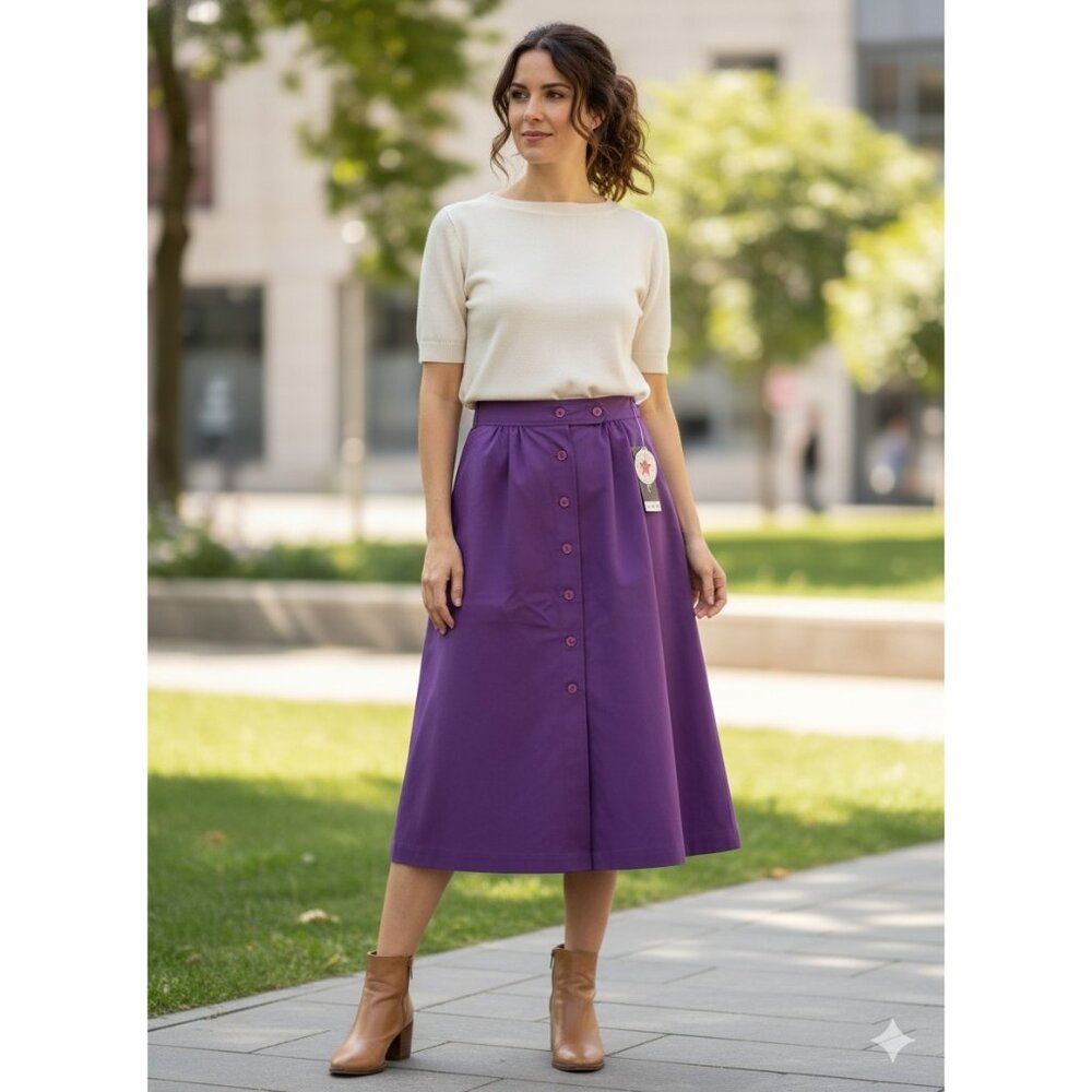 Vintage Hunter’s Glen Purple Button Front A-Line Skirt 9/10 Made in USA Pockets